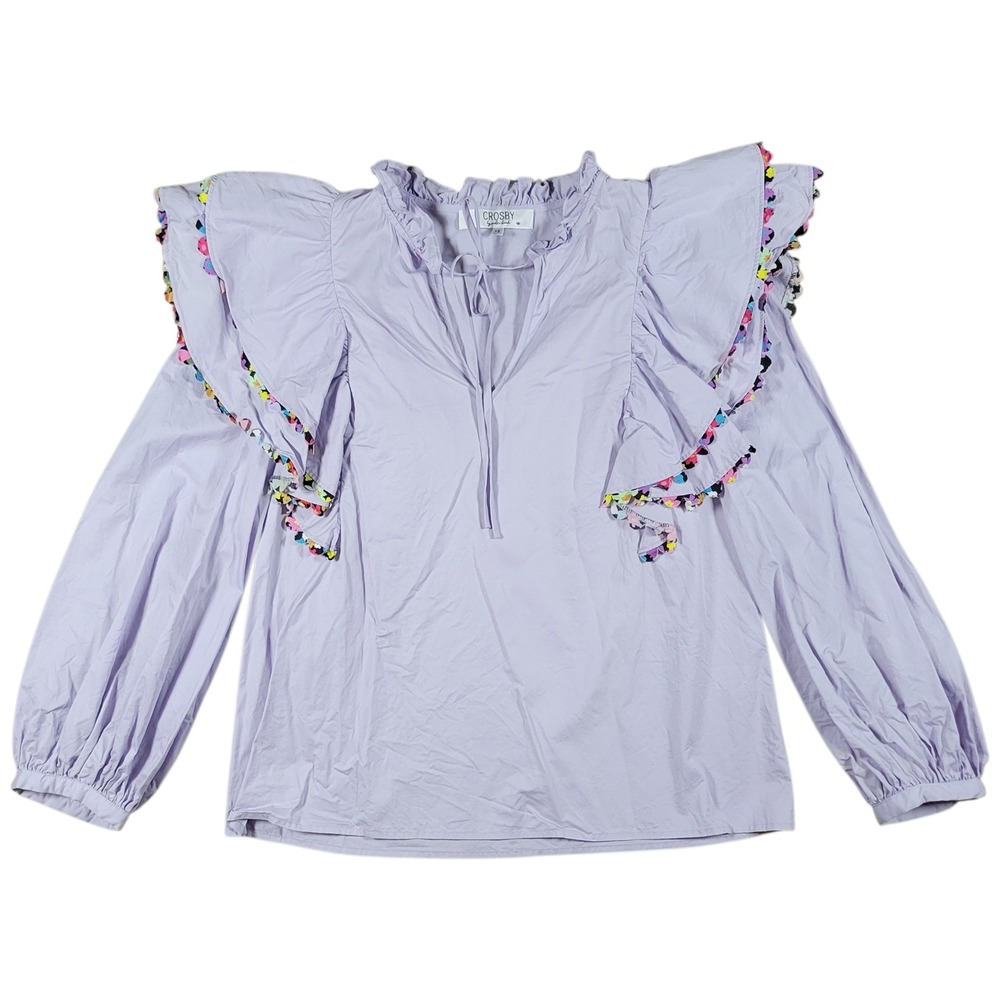 Crosby Mollie Burch‎ Grady Blouse Womens XS Lilac Purple Ruffle Puff Sleeve Top